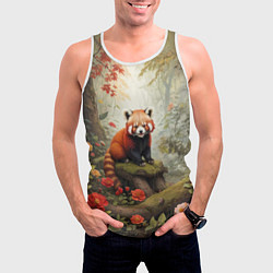 Майка-безрукавка мужская Красная панда в лесу, цвет: 3D-белый — фото 2