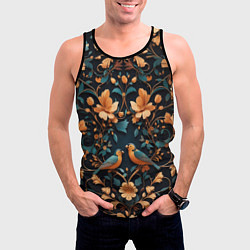 Майка-безрукавка мужская Паттерн из цветов и птиц, цвет: 3D-черный — фото 2