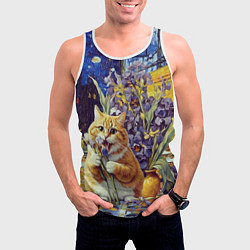 Майка-безрукавка мужская Толстый рыжий кот Ван Гога, цвет: 3D-белый — фото 2