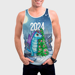 Майка-безрукавка мужская Дракон у новогодней елки 2024, цвет: 3D-белый — фото 2
