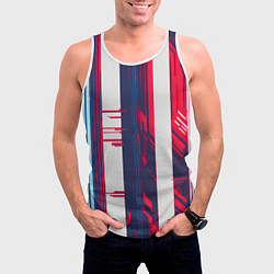 Майка-безрукавка мужская Киберпанк глитч синий и красный, цвет: 3D-белый — фото 2