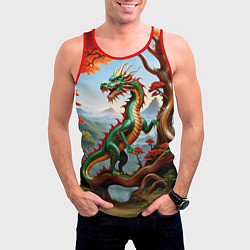 Майка-безрукавка мужская Зеленый деревянный дракон, цвет: 3D-красный — фото 2