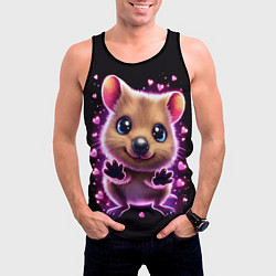 Майка-безрукавка мужская Квокка улыбака с розовыми сердечками, цвет: 3D-черный — фото 2