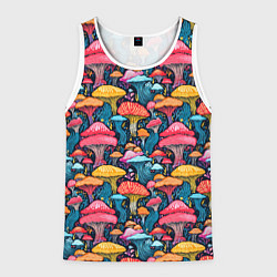 Майка-безрукавка мужская Разноцветные грибы причудливый паттерн, цвет: 3D-белый