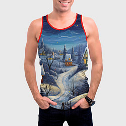 Майка-безрукавка мужская Деревня новогодняя, цвет: 3D-красный — фото 2