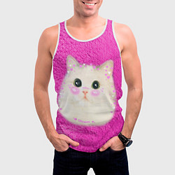 Майка-безрукавка мужская Кот мем в сердечках, цвет: 3D-белый — фото 2