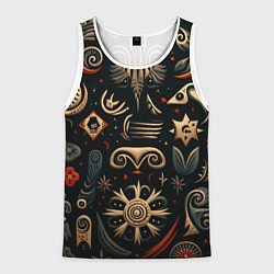 Майка-безрукавка мужская Абстрактный узор в славянском стиле на тёмном фоне, цвет: 3D-белый