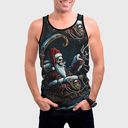 Майка-безрукавка мужская Новогодний патерн со скелетом Санты, цвет: 3D-черный — фото 2
