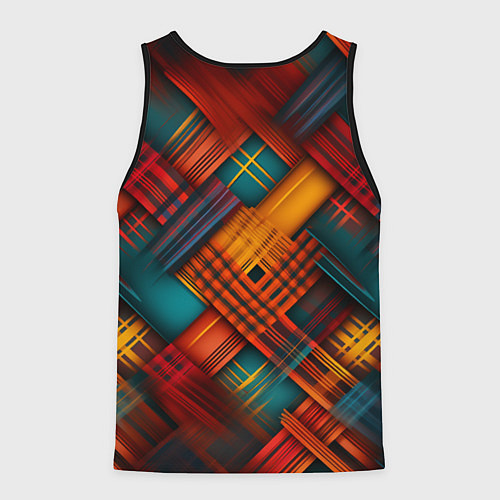 Мужская майка без рукавов Разноцветная клетка в шотландском стиле / 3D-Черный – фото 2