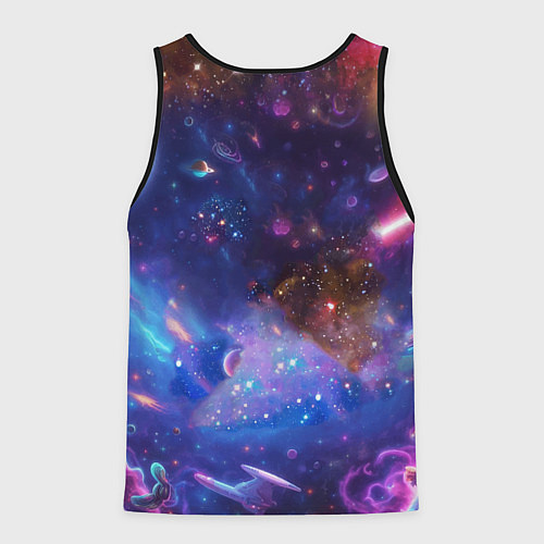 Мужская майка без рукавов Барт Симпсон с лазерным пистолетом в космосе / 3D-Черный – фото 2