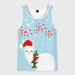 Майка-безрукавка мужская Лама в роли Санта Клауса, цвет: 3D-белый