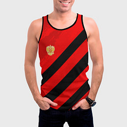 Майка-безрукавка мужская Герб РФ - красная абстракция, цвет: 3D-черный — фото 2