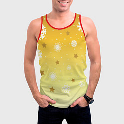 Майка-безрукавка мужская Снежинки и звезды на желтом, цвет: 3D-красный — фото 2