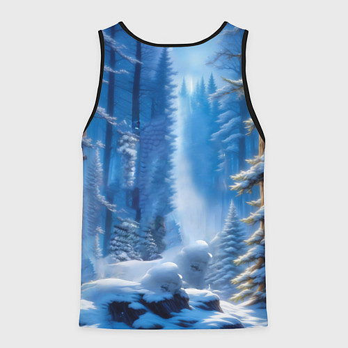 Мужская майка без рукавов Волк в зимнем ночном лесу / 3D-Черный – фото 2