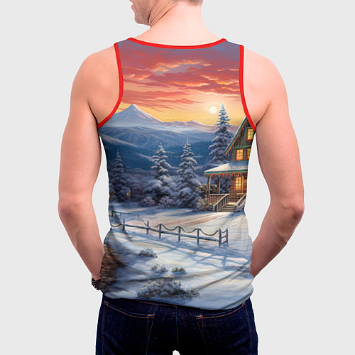 Мужская майка без рукавов Зимний праздник в сказочном городке / 3D-Красный – фото 4