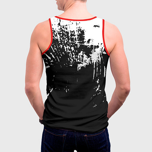 Мужская майка без рукавов Черно-белый гранж текстуры дерева / 3D-Красный – фото 4