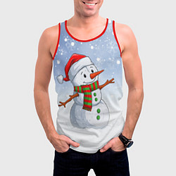 Майка-безрукавка мужская Весёлый снеговик в колпаке, цвет: 3D-красный — фото 2