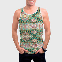 Майка-безрукавка мужская Орнамент зеленый мелкий икат, цвет: 3D-белый — фото 2
