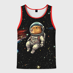 Майка-безрукавка мужская Капибара бравый космонавт - фантазия, цвет: 3D-красный