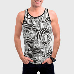 Майка-безрукавка мужская Зебры и тигры, цвет: 3D-черный — фото 2
