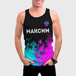 Майка-безрукавка мужская Максим и неоновый герб России посередине, цвет: 3D-черный — фото 2