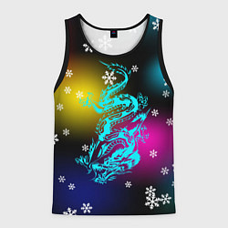 Майка-безрукавка мужская Праздничный дракон и снежинки, цвет: 3D-черный