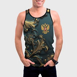 Майка-безрукавка мужская Герб России и бирюзовый фон, цвет: 3D-черный — фото 2