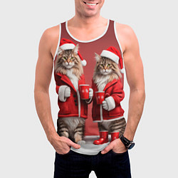 Майка-безрукавка мужская С новым котом - два кота в костюмах Санты, цвет: 3D-белый — фото 2