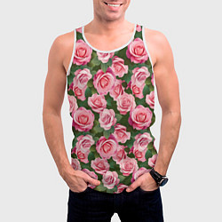 Майка-безрукавка мужская Розовые розы паттерн, цвет: 3D-белый — фото 2