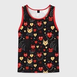 Майка-безрукавка мужская Паттерн с сердечками и котами валентинка, цвет: 3D-красный
