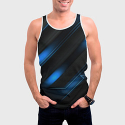 Майка-безрукавка мужская Синий неоновый яркий свет на черном абстрактном фо, цвет: 3D-белый — фото 2