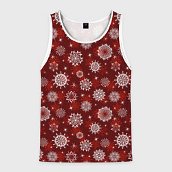 Майка-безрукавка мужская Snowflakes on a red background, цвет: 3D-белый