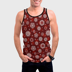 Майка-безрукавка мужская Snowflakes on a red background, цвет: 3D-черный — фото 2