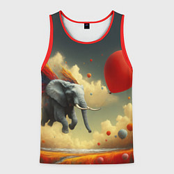 Майка-безрукавка мужская Сюрреалистичный слон летит за шариком, цвет: 3D-красный