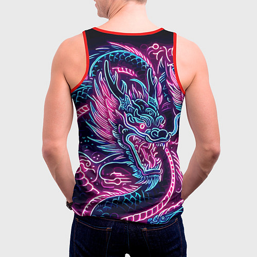 Мужская майка без рукавов Neon Japanese dragon - irezumi / 3D-Красный – фото 4