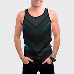 Майка-безрукавка мужская Синее неоновое свечение геометрическая темная абст, цвет: 3D-черный — фото 2