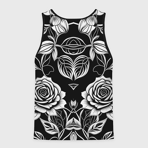 Мужская майка без рукавов Чёрно белые узоры роза / 3D-Черный – фото 2