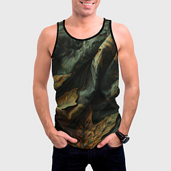 Майка-безрукавка мужская Реалистичный охотничий камуфляж из ткани и листьев, цвет: 3D-черный — фото 2