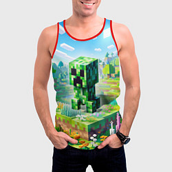 Майка-безрукавка мужская Крипер - нейросеть, цвет: 3D-красный — фото 2