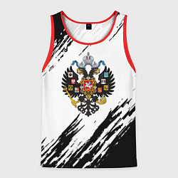 Майка-безрукавка мужская Герб России краски черно белые, цвет: 3D-красный