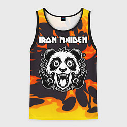 Майка-безрукавка мужская Iron Maiden рок панда и огонь, цвет: 3D-черный