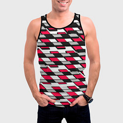 Майка-безрукавка мужская Красные четырёхугольники на белом фоне, цвет: 3D-черный — фото 2