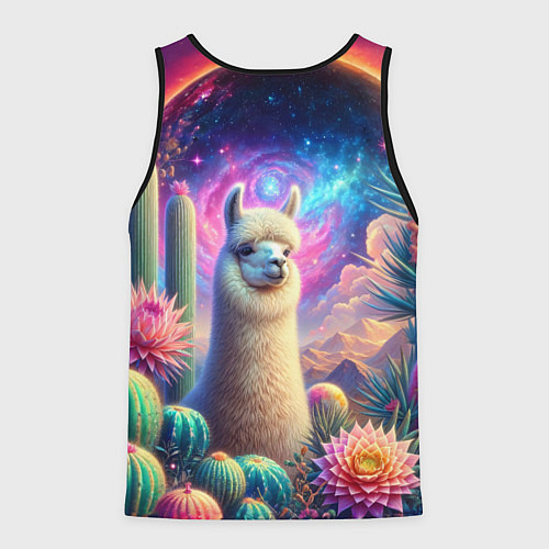 Мужская майка без рукавов Альпака в кактусах и портал / 3D-Черный – фото 2