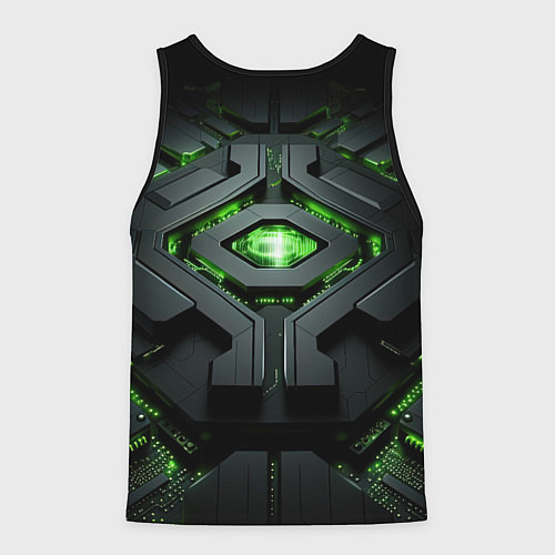 Мужская майка без рукавов Объемная абстрактная яркая зеленая фигура на черно / 3D-Черный – фото 2