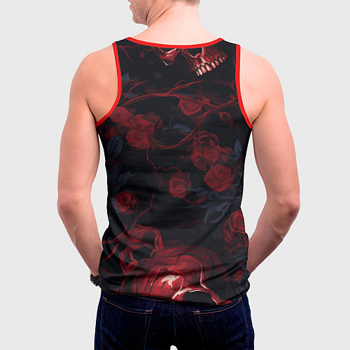 Мужская майка без рукавов Черепа и алые розы / 3D-Красный – фото 4