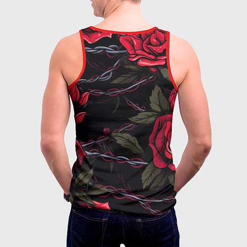 Мужская майка без рукавов Череп и красные розы / 3D-Красный – фото 4
