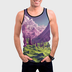 Майка-безрукавка мужская Геометрический зеленый пейзаж и фиолетовые горы, цвет: 3D-черный — фото 2