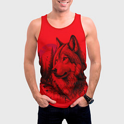 Майка-безрукавка мужская Рисунок волка на красном, цвет: 3D-красный — фото 2
