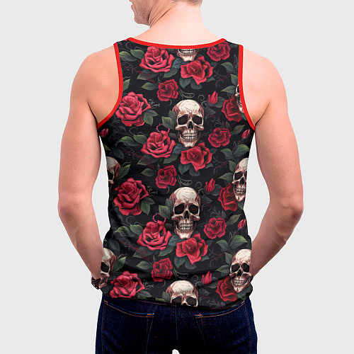 Мужская майка без рукавов Черепа и алые розы / 3D-Красный – фото 4