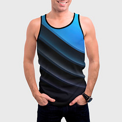 Майка-безрукавка мужская Геометрическая синяя абстракция на черном фоне мин, цвет: 3D-черный — фото 2